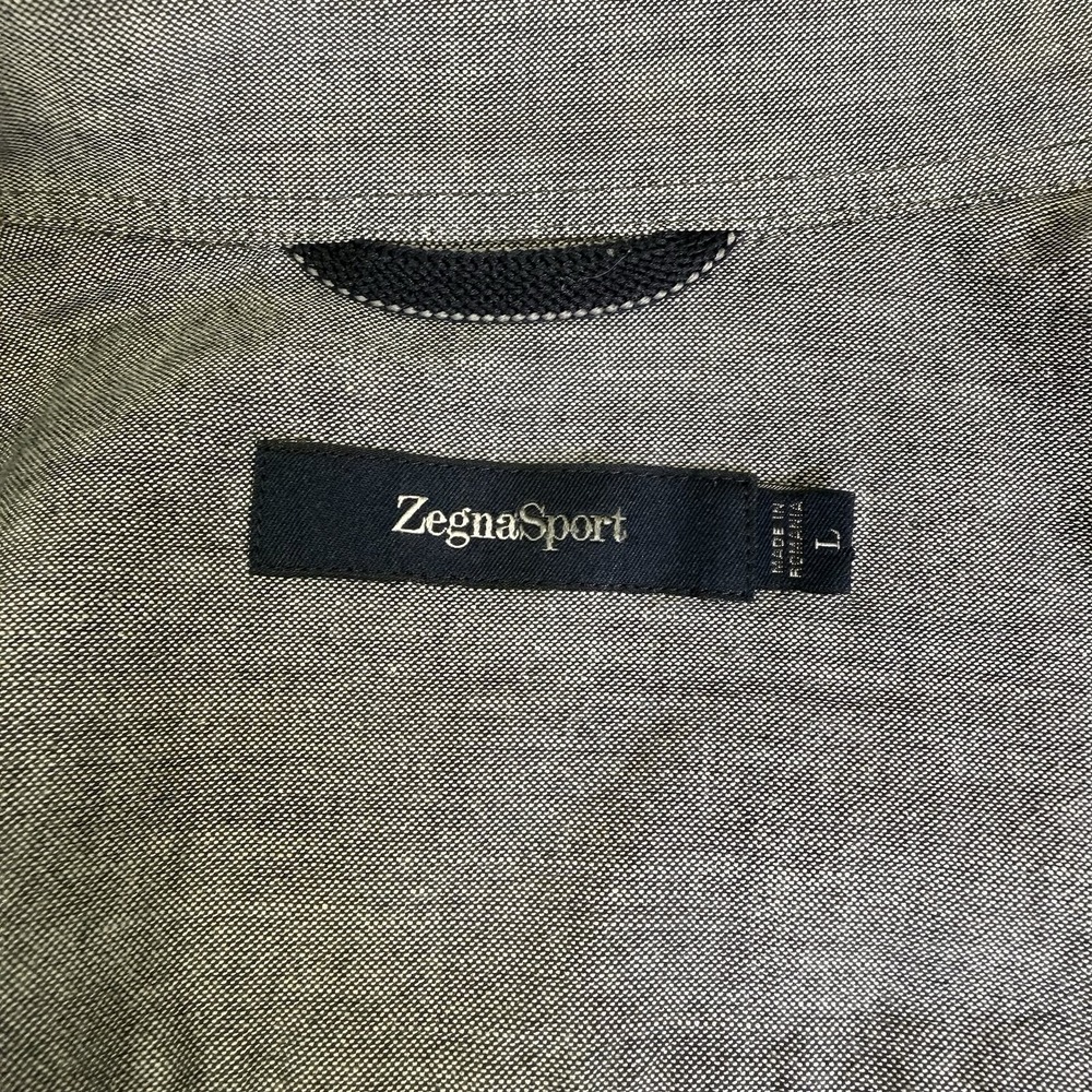 Zenga Sport Men's 100% Cotton Gray Striped Button Down Large - Picture 2 of 9